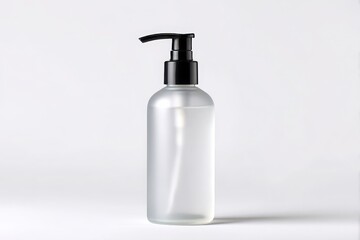 Clear pump bottle with liquid isolated on white background