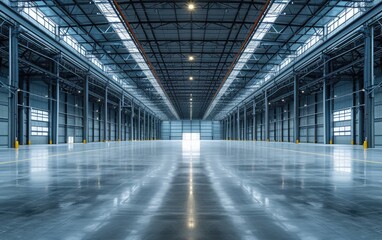 Obraz premium Vast Empty Industrial Warehouse Interior