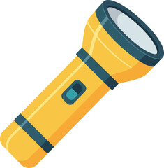 Bright yellow flashlight with dark blue accents and a simple on off switch isolated on a white background