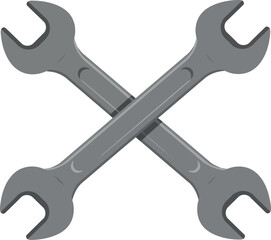 Two crossed metal wrenches on a white background symbolizing repair maintenance and mechanical work