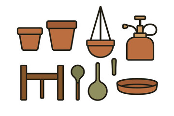 Gardening tools and supplies in a minimal vector style design