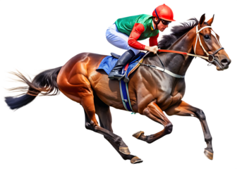 jockey and horse racing full isolated on white background PNG ,AI GENERATED