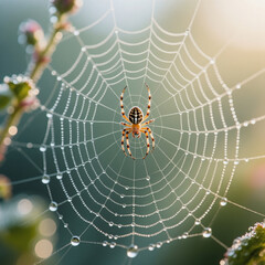 Fototapeta premium Spider Web with Dew Drops – Macro Photography