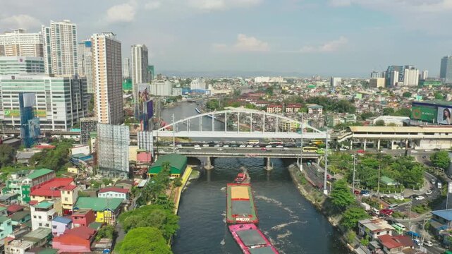 Aerial view of the pasig river and the city skyline of manila, philippines