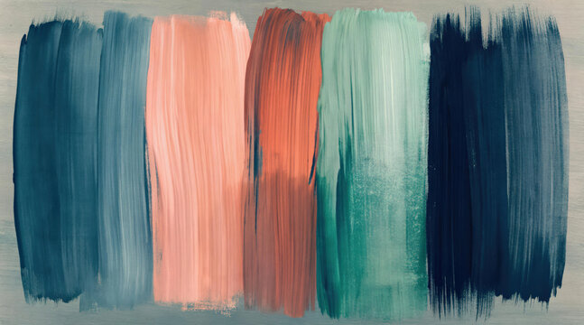 Abstract Vertical Brush Strokes in Teal and Coral