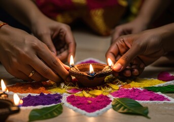 Inclusive Hands Lighting Diya Close-Up