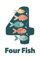 Obraz premium Cute Illustration of Four Fish Underwater 