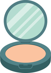 Open compact powder makeup with a mirror reflecting a light blue sky with soft white clouds