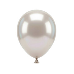 A single, perfectly spherical balloon with a luxurious satin, pearl-like, iridescent finish, reflecting opalescent hues on a pure, transparent studio background with diffused lighting and sharp