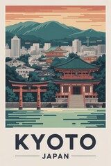Obraz premium Vintage Travel Poster of Kyoto Japan Skyline 