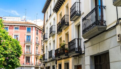 European city buildings with balconies