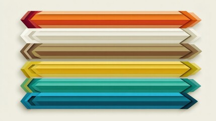 Colorful geometric arrow shapes arranged in horizontal rows.