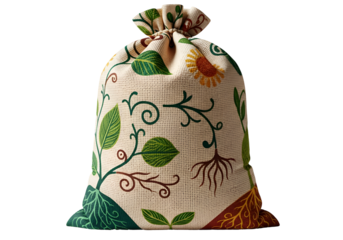 Eco-Friendly Cloth Bag with Botanical Leaf and Root Pattern on a Black Background