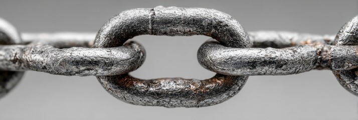 Obraz premium Close-up of a metallic chain link exhibiting texture and detail in a neutral background