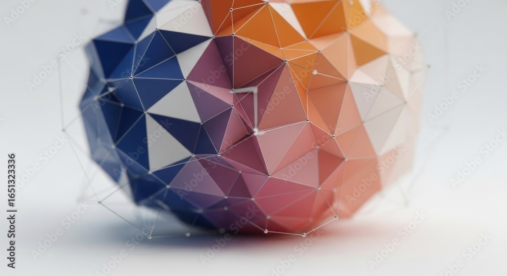 Wall mural abstract geometric sphere with gradient triangles and wireframe