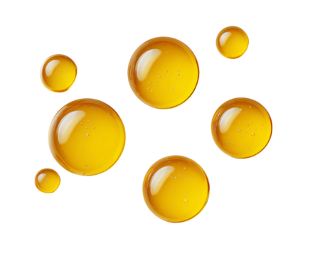 Translucent Yellow Droplets With Bubbles liquid golden isolated on a transparent background