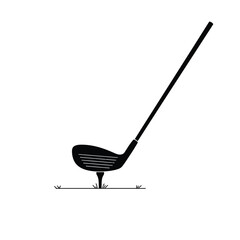 Black golf club and tee on grass sport