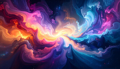 Obraz premium Abstract Cosmic Swirls Of Vibrant Colors With Bright Energy And Stars