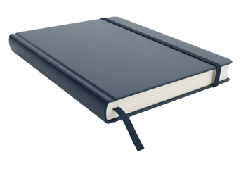 Elegant hardcover black notebook with a bookmark and elastic band for writing and organization