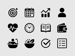 Lifestyle Icons Set &ndash; Health, Fitness, Business, and Daily Routine Vector Collection