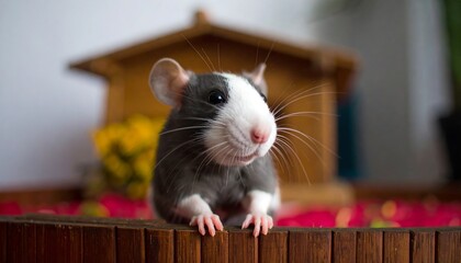 Fototapeta premium Cute rat in wooden house