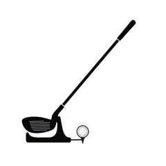 Black golf club and ball on tee sport