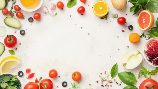 A colorful mix of fresh fruits and veggies arranged in a circular pattern