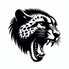 Fierce cheetah head roaring with sharp teeth and spots