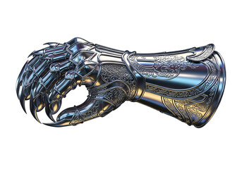 Futuristic Cyber Armor Hand with Intricate Metallic Design and Advanced Technology Elements