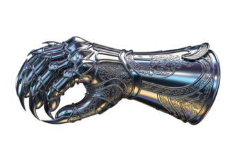 Futuristic Cyber Armor Hand with Intricate Metallic Design and Advanced Technology Elements