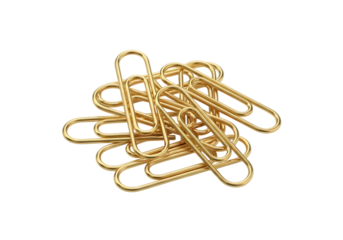Gold Paper Clips in Pile Cut Out PNG.