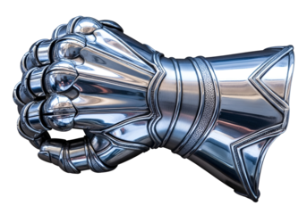 Futuristic metallic robotic hand with intricate design and shiny surface for technology and