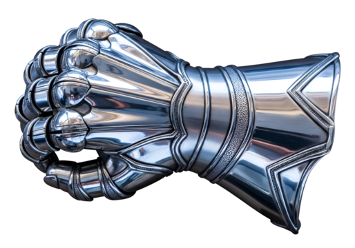 Futuristic metallic robotic hand with intricate design and shiny surface for technology and