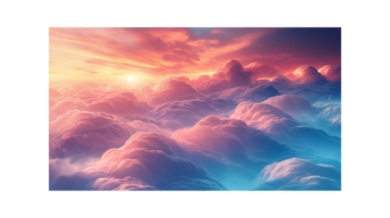 Vibrant Sunset Sky Over Clouds. Dreamy Atmospheric Landscape. Ideal for Backgrounds & Creative Projects.