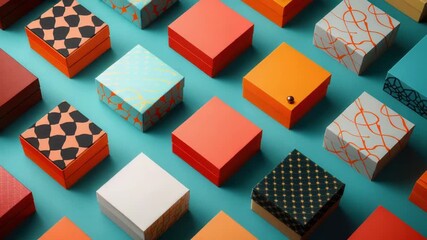 A collection of vibrant boxes arranged on a bright blue background, ideal for commercial or creative uses