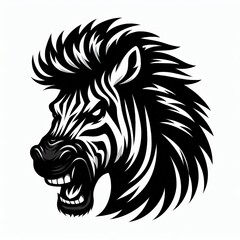 Obraz premium Fierce zebra head with wild mane and open mouth