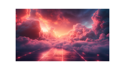 Neon Sky with Glowing Clouds. Sci-Fi Digital Landscape for Creative Projects.