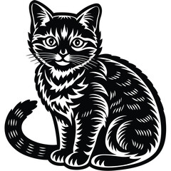 Black cat sitting with tail curled feline animal