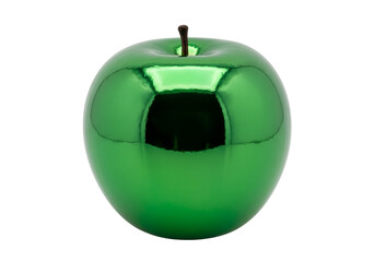 Glossy metallic green apple with reflective surface on a black background ideal for design projects