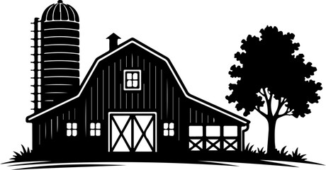 Rustic farmhouse silhouette vector