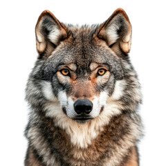 Obraz premium Portrait of a wolf in a forest, close-up portrait of a wolf gazing intently, isolated on transparent background