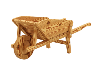 Handcrafted wooden wheelbarrow model showcasing detailed carpentry craftsmanship and rustic design