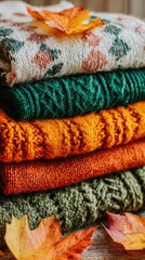 Fototapeta premium A stack of autumn-colored sweaters