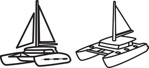 Vector illustration of a catamaran sailboat, sailing vessel outline graphic design © reza