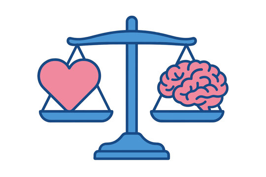 Isolated vector illustration of heart brain balance harmony scale on a white background