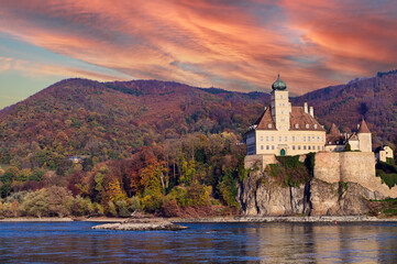 Schonbuhel castle on Danube river,Wachau valley,Austria,autumn season