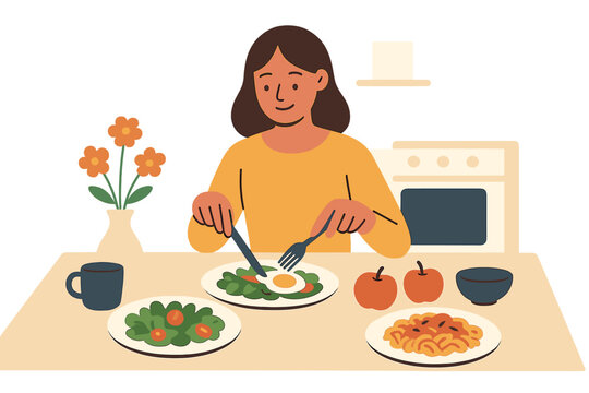 Individual savoring a nutritious and appetizing homemade meal, ideal for culinary blogs or wellness initiatives