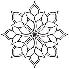 Floral Mandala Vector Design, Geometric Symmetrical Pattern, Line Art Decoration