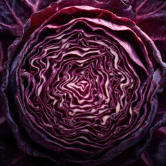 Obraz premium Sliced Red Cabbage Close-up. Fresh vegetable texture for food blogs and ads