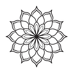 Floral Mandala Vector Design, Geometric Symmetrical Pattern, Line Art Decoration